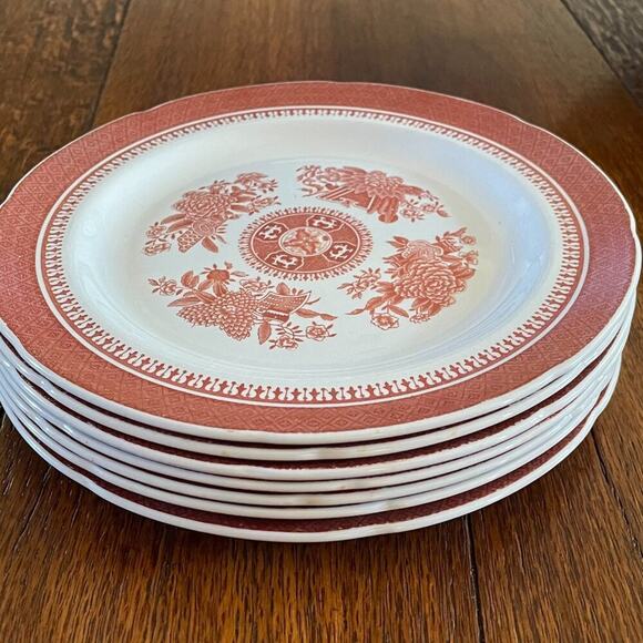 Vintage Spode Fitzhugh Pattern Red, White Salad Plates, 8", Set of 7 - Picture 6 of 9